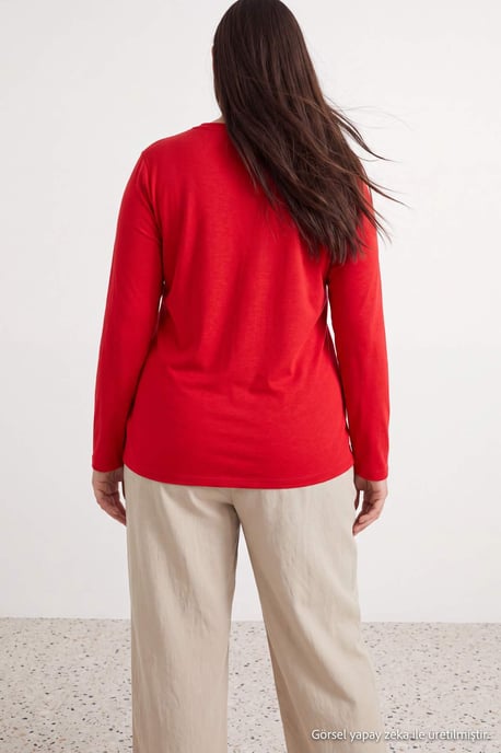 Trendyol Curve Dam Röd Enfärgad Lång Figursydd Plus size Blusar - Image 2