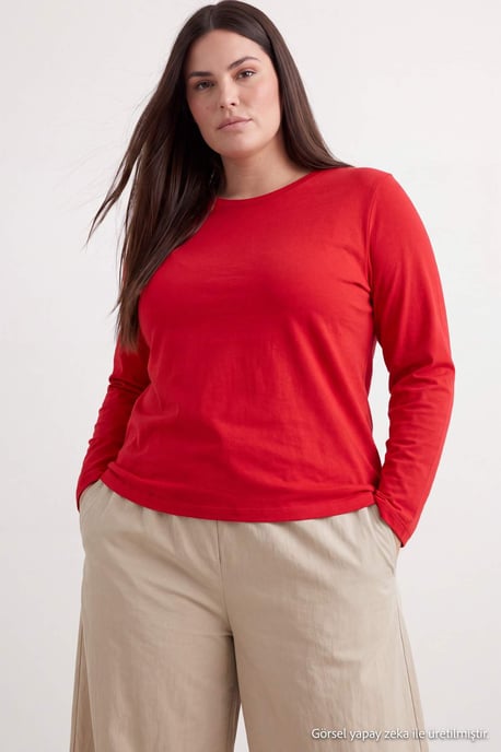 Trendyol Curve Dam Röd Enfärgad Lång Figursydd Plus size Blusar - Image 6