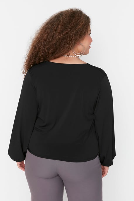 Trendyol Curve Dam Svart Enfärgad Lång Regular fit Plus size Blusar - Image 4