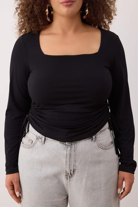 Trendyol Curve Dam Svart Enfärgad Lång Figursydd Plus size Blusar - Image 2
