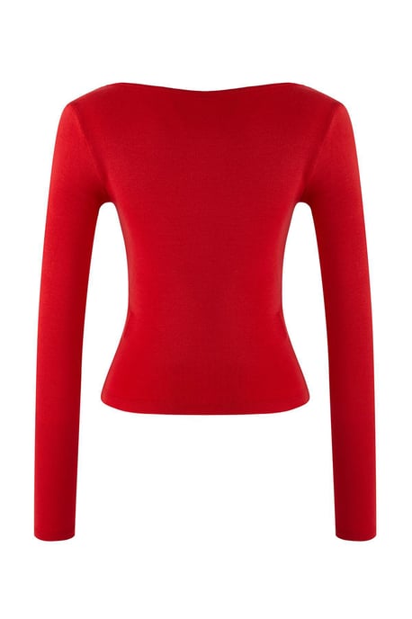 TRENDYOLMİLLA Dames Rood Effen Lang Getailleerd Blouses - Image 5