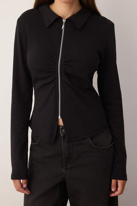 TRENDYOLMİLLA Dames Zwart Effen Lang Getailleerd Blouses - Image 2