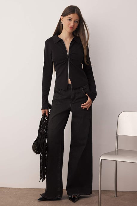 TRENDYOLMİLLA Dames Zwart Effen Lang Getailleerd Blouses - Image 4