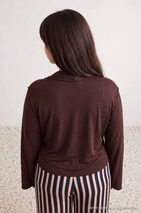 Trendyol Curve Dam Brun Enfärgad Lång Figursydd Plus size Blusar - Image 2