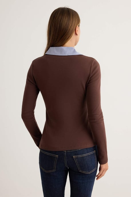 TRENDYOLMİLLA Women's Brown Color block Long Fitted Blouses - Image 3