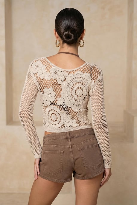 TRENDYOLMİLLA Dames Ecru Bloemen Lang Regular fit Blouses - Image 3