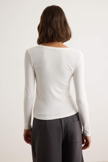 TRENDYOLMİLLA Dames Ecru Effen Lang Getailleerd Blouses - Image 4