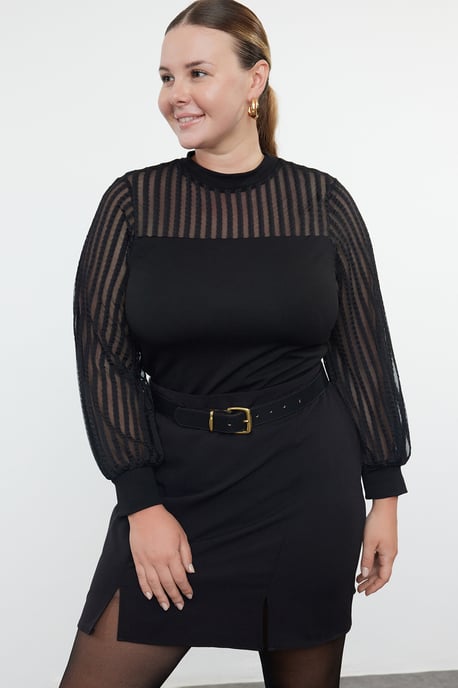 Trendyol Curve Dam Svart Enfärgad Lång Figursydd Plus size Blusar - Image 2