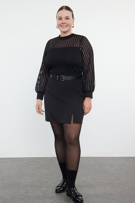 Trendyol Curve Dam Svart Enfärgad Lång Figursydd Plus size Blusar - Image 6