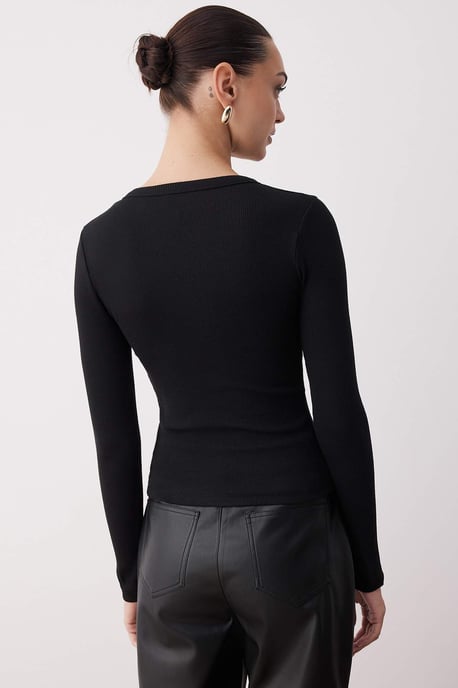 TRENDYOLMİLLA Women's Black Plain Long Fitted Blouses - Image 3