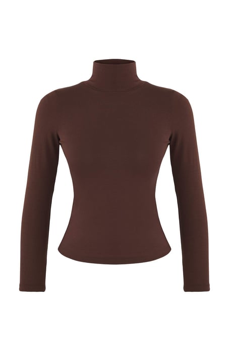 TRENDYOLMİLLA Dames Bruin Effen Lang Getailleerd Blouses - Image 4