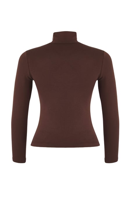 TRENDYOLMİLLA Dames Bruin Effen Lang Getailleerd Blouses - Image 5