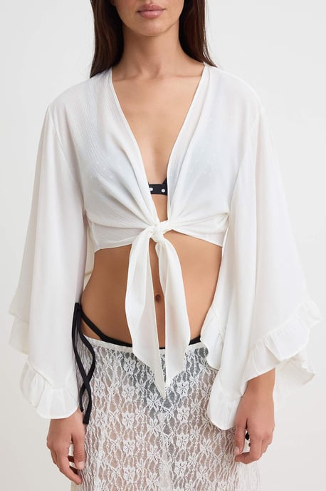 TRENDYOLMİLLA Dames Ecru Effen Lang Regular fit Blouses - Image 2