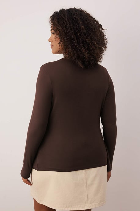 Trendyol Curve Dam Brun Enfärgad Lång Figursydd Plus size Blusar - Image 3
