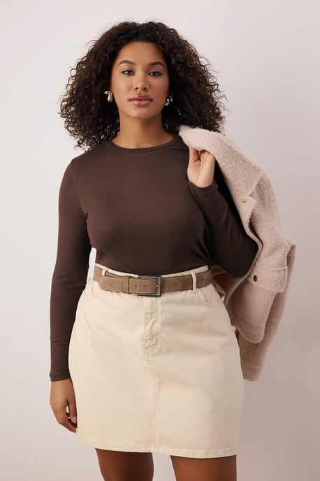 Trendyol Curve Dam Brun Enfärgad Lång Figursydd Plus size Blusar - Image 6