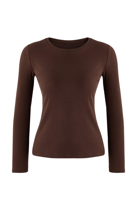 TRENDYOLMİLLA Women's Brown Plain Long Regular fit Blouses - Image 4