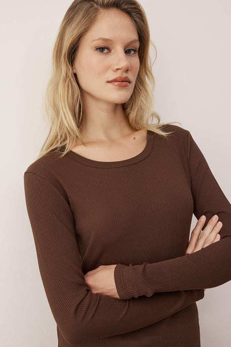TRENDYOLMİLLA Women's Brown Plain Long Regular fit Blouses - Image 6