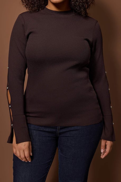 Trendyol Curve Dames Bruin Effen Lang Getailleerd Grote maten Blouses - Image 2
