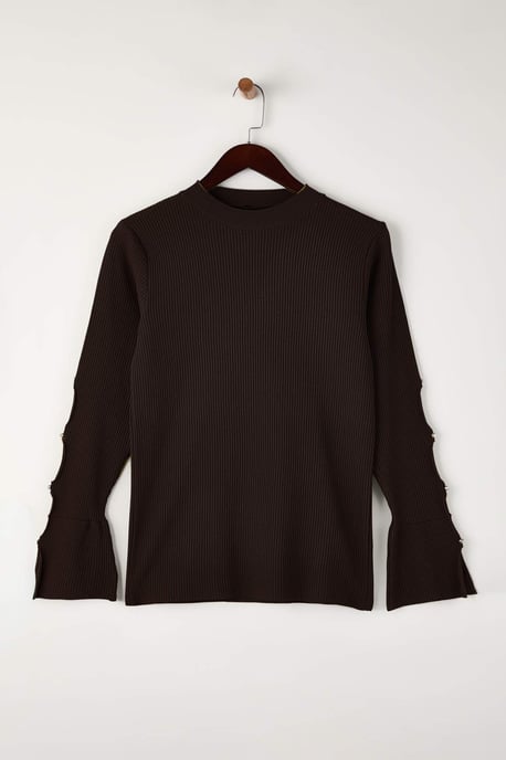Trendyol Curve Dames Bruin Effen Lang Getailleerd Grote maten Blouses - Image 4
