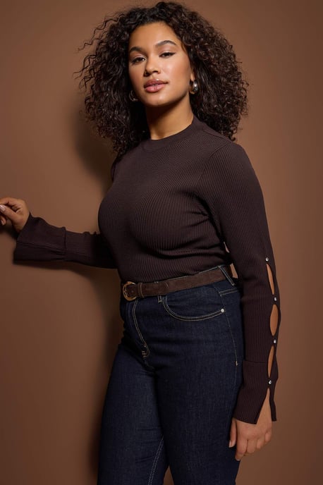 Trendyol Curve Dames Bruin Effen Lang Getailleerd Grote maten Blouses - Image 6