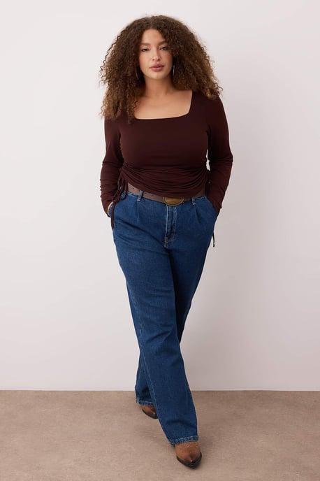 Trendyol Curve Dam Brun Enfärgad Lång Figursydd Plus size Blusar - Image 1
