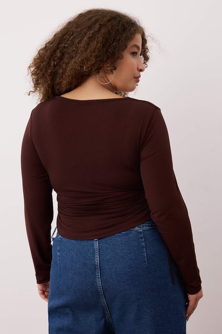 Trendyol Curve Dam Brun Enfärgad Lång Figursydd Plus size Blusar - Image 3
