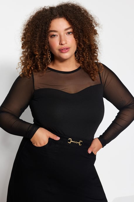 Trendyol Curve Dam Svart Enfärgad Lång Figursydd Plus size Blusar - Image 1
