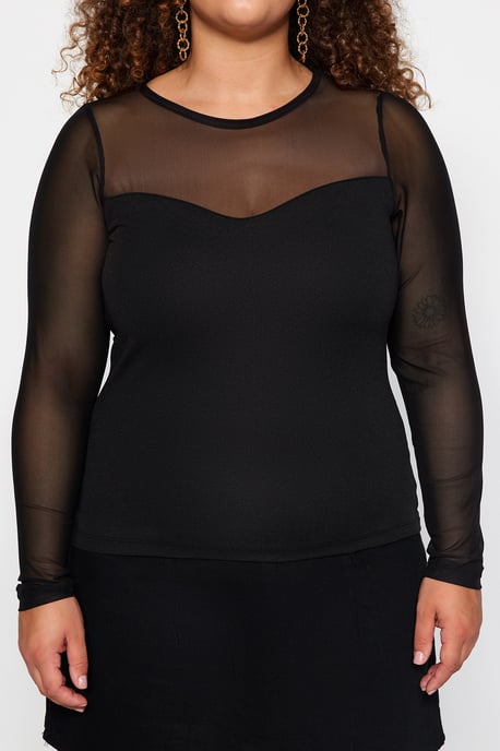 Trendyol Curve Dam Svart Enfärgad Lång Figursydd Plus size Blusar - Image 2