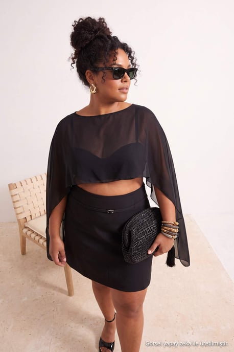 Trendyol Curve Dam Svart Enfärgad Lång Oversize Plus size Blusar - Image 2