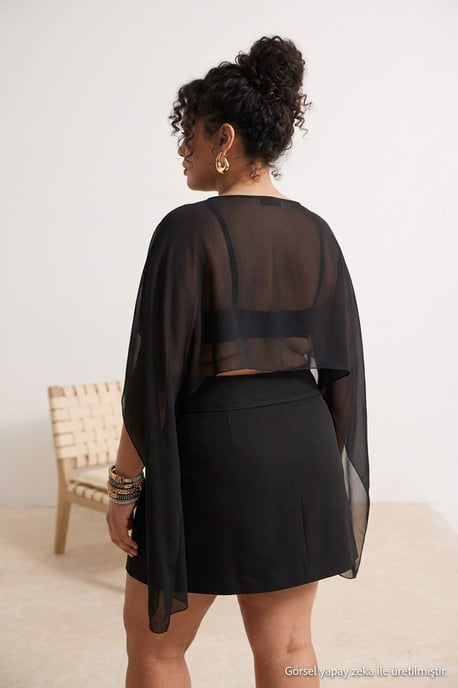Trendyol Curve Dam Svart Enfärgad Lång Oversize Plus size Blusar - Image 3