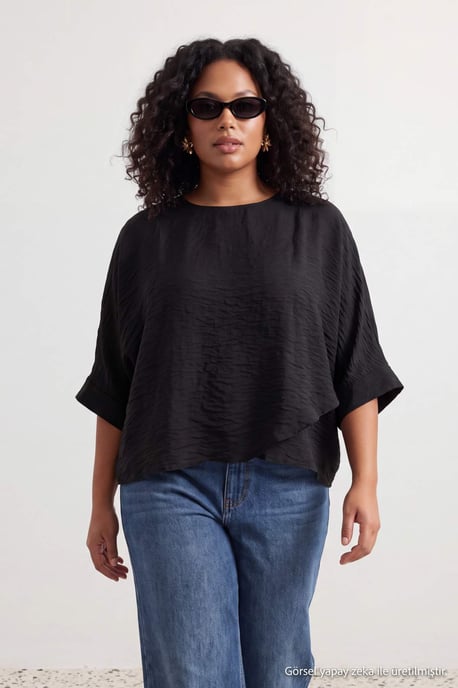 Trendyol Curve Dam Svart Enfärgad Lång Oversize Plus size Blusar - Image 6