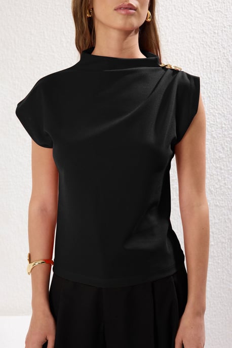 TRENDYOLMİLLA Dames Zwart Effen Mouwloos Getailleerd Blouses - Image 6