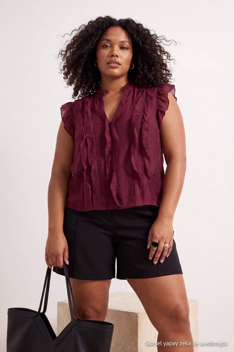 Trendyol Curve Dam Lila Enfärgad Kort Oversize Plus size Blusar - Image 6
