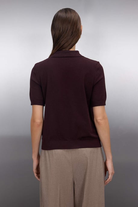TRENDYOLMİLLA Dames Bruin Effen Kort Regular fit Blouses - Image 3