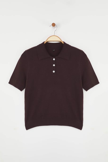 TRENDYOLMİLLA Dames Bruin Effen Kort Regular fit Blouses - Image 4
