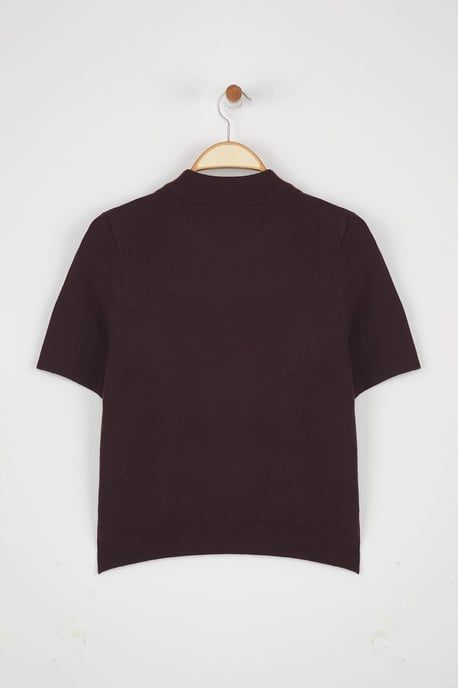 TRENDYOLMİLLA Dames Bruin Effen Kort Regular fit Blouses - Image 5
