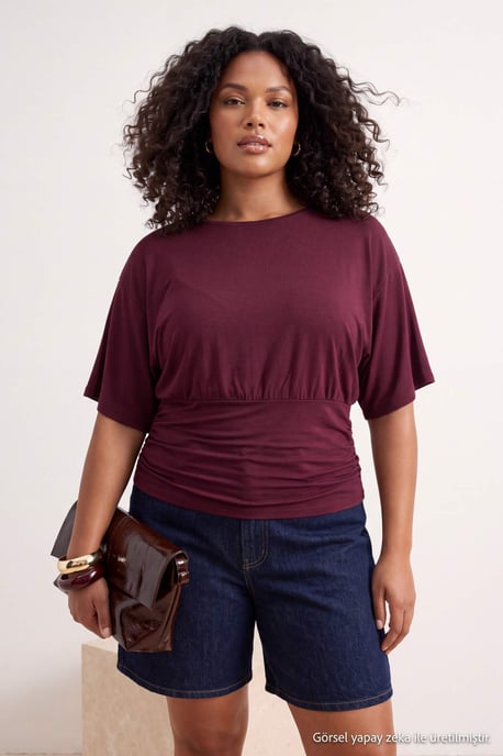 Trendyol Curve Dam Lila Randig Kort Regular fit Plus size Blusar - Image 6