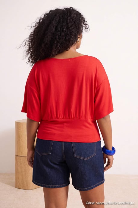 Trendyol Curve Dam Röd Randig Kort Regular fit Plus size Blusar - Image 3