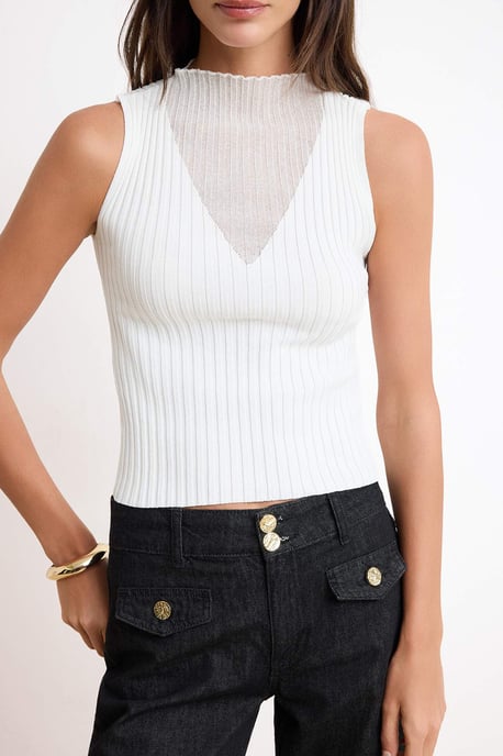 TRENDYOLMİLLA Dames Ecru Effen Mouwloos Getailleerd Blouses - Image 2