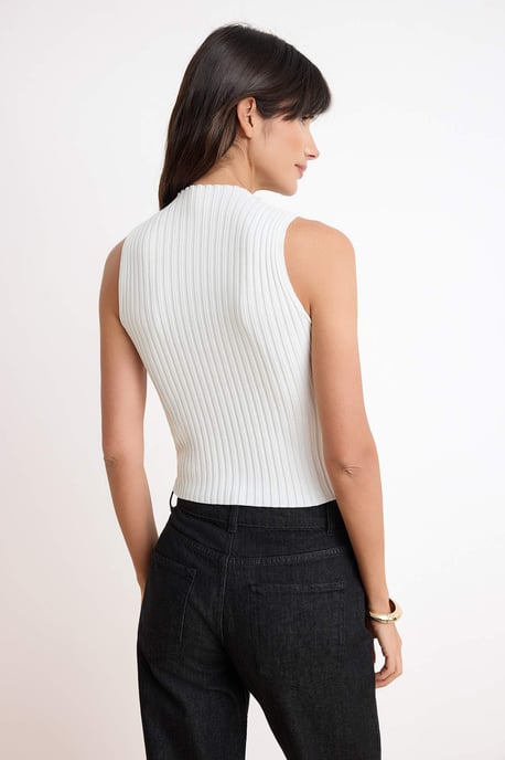 TRENDYOLMİLLA Dames Ecru Effen Mouwloos Getailleerd Blouses - Image 3