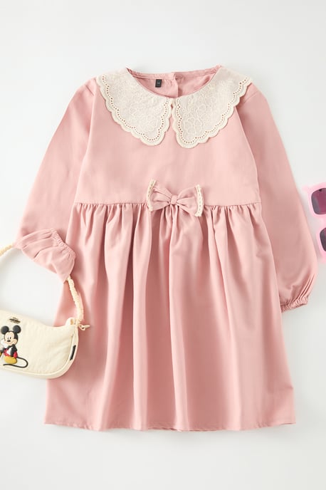 TRENDYOLKIDS Flickor Rosa Blommig Midi Lång Casual Rak Klänningar - Image 1