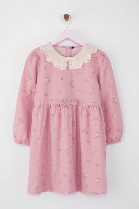 TRENDYOLKIDS Flickor Rosa Blommig Midi Lång Casual Rak Klänningar - Image 1