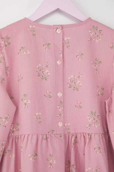 TRENDYOLKIDS Flickor Rosa Blommig Midi Lång Casual Rak Klänningar - Image 3