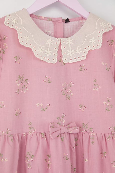 TRENDYOLKIDS Flickor Rosa Blommig Midi Lång Casual Rak Klänningar - Image 4