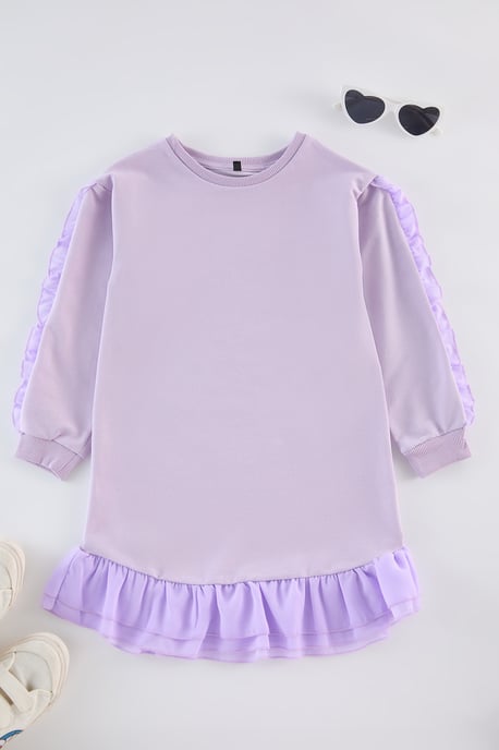 TRENDYOLKIDS Flickor Lila Enfärgad Midi Lång Casual Rak Klänningar - Image 1