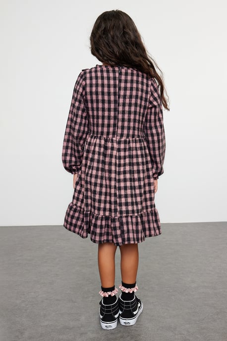 TRENDYOLKIDS Flickor Rosa Rutig Kort / Mini Lång Casual Rak Klänningar - Image 2