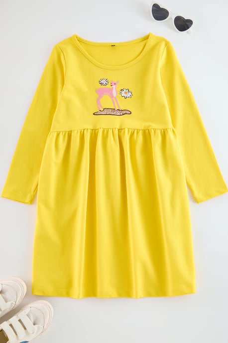 TRENDYOLKIDS Flickor Gul Grafiskt Kort / Mini Lång Casual Rak Klänningar - Image 1
