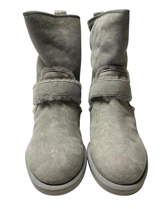 Nicholas Kirkwood Casiti Pearl Embellished Biker Boots in Grey Suede - Image 2