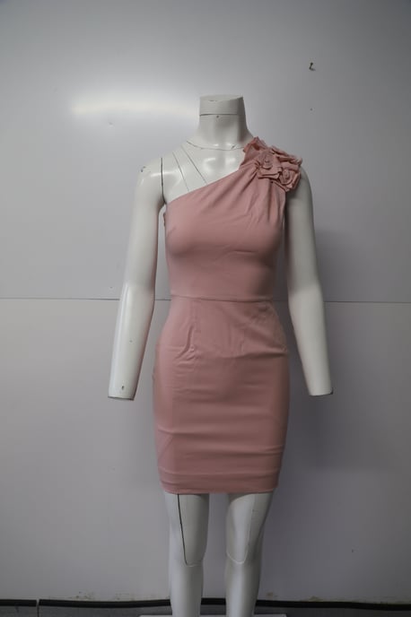 Valentino One Shoulder Rose Embellished Midi Dress in Light Pink Wool - Image 1