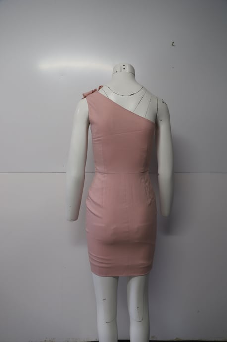 Valentino One Shoulder Rose Embellished Midi Dress in Light Pink Wool - Image 3